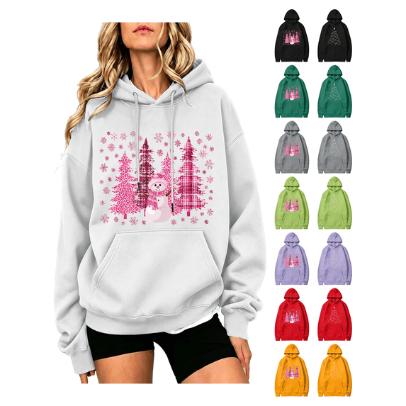 Zynoxe Womens Ugly Christmas Sweatshirt with Kangaroo Pocket Realxed Long Sleeve Print Pullover Hoodie Drawstring Hooded Sweatshirt for Women S