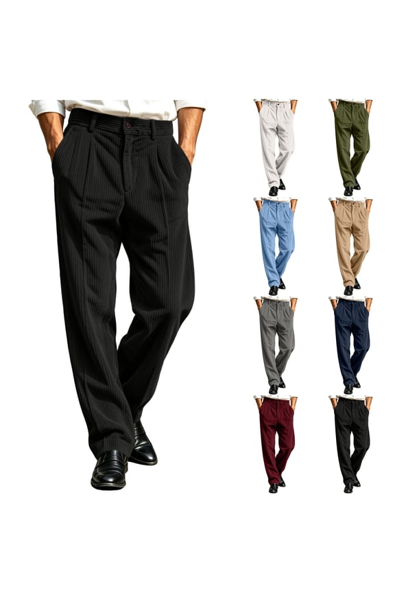 Work Pants for Men with Pockets Classic Button Zipper Fly Straight Leg Pants Comfort Soft Corduroy Commute Long Trousers Versatile Loose Solid Color Casual Businerss Suit Pants M