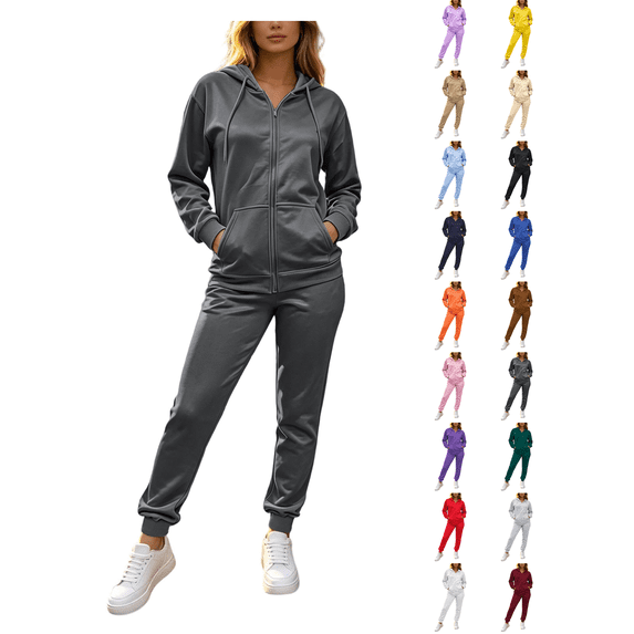 Zynoxe womens sweatsuits 2 piece set classic zip up hooded sweatshirt & elastic drawstring waist jogger sweat pants suit plus size fleece track suits versatile solid color suit set with pockets S