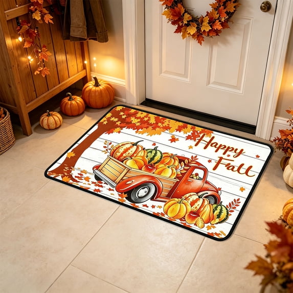 Zynviq 15.7" X 23.6" Area Rugs Car Thanksgiving Throw Rug Polyester Rectangular Yellow Pumpkin Washable Small Rug for Front Door