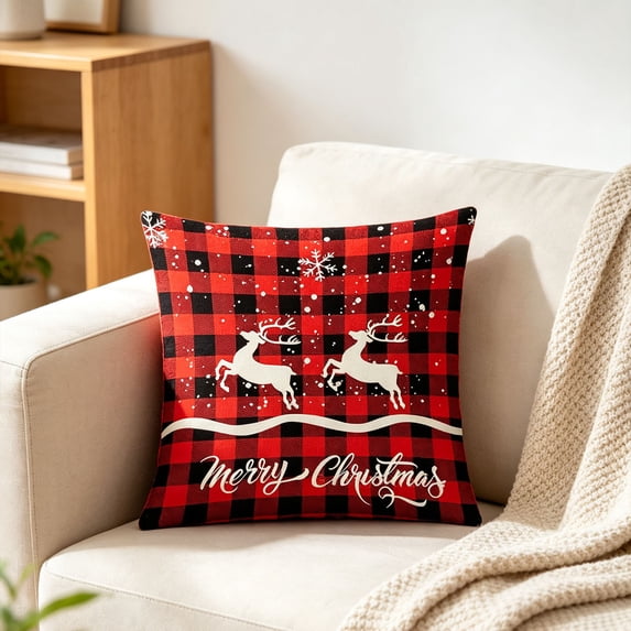 Zynviq 18x18inch Decorative Pillow Covers Red Christmas Couch Pillow Covers Elk with Zipper Square Polyester