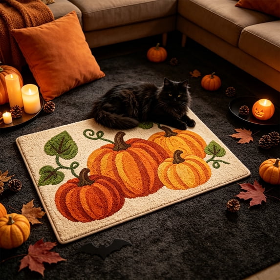 Zynviq 23.6" X 15.7" Area Rugs Halloween Pumpkin Throw Rug Polyester Multicolor Rectangular Washable Small Rug for Coffee Table
