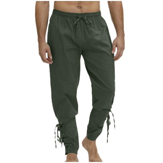 Zynviq Ankle Banded Men Casual Pants Renaissance Cotton Linen Custume Viking Pirate Pants Men Fashion Trousers,M