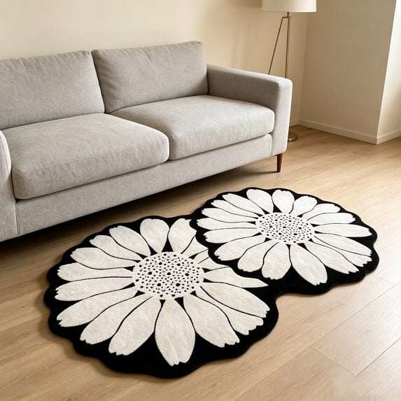 Zynviq Area Rugs Flower 23.6" X 15.7" Throw Rug Polyester Novelty Multicolor Washable Small Rug for Entrance