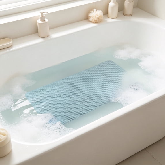 Zynviq Bathroom Rugs 35.9" X 16.9" Solid Color Bath Rugs Pvc Rectangular Blue Absorbent Washable Small Rug for Bathroom