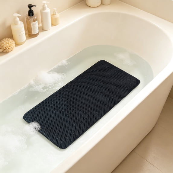 Zynviq Bathroom Rugs 35.9" X 16.9" Solid Color Bath Rugs Pvc Washable Absorbent Black Rectangular Small Rug for Bath