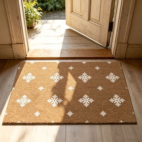 Zynviq Christmas Area Rugs 15.7" X 23.6" Snowflake Throw Rug Plastic Rectangular Washable Brown Small Rug for Bedroom