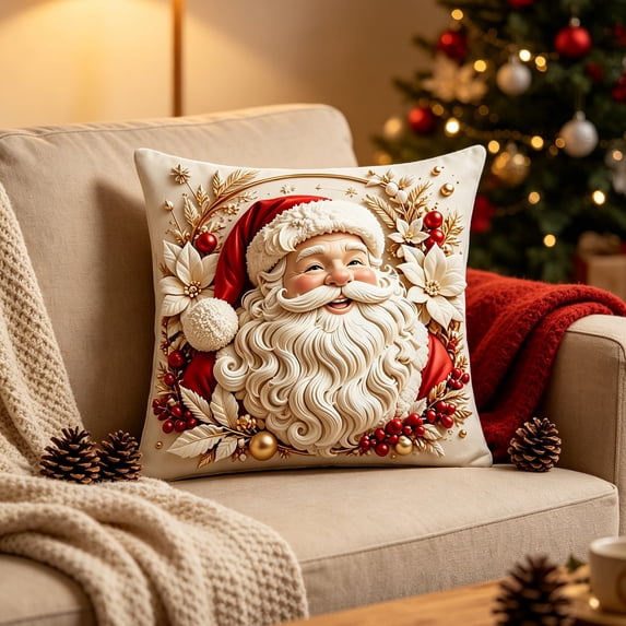 Zynviq Christmas Decorative Pillow Covers 18x18inch Multicolor Couch Pillow Covers Santa Claus Cloth with Zipper Square