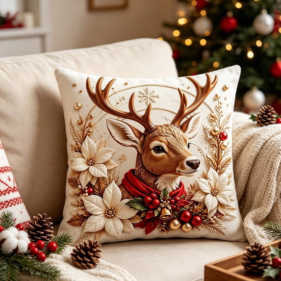 Zynviq Christmas Decorative Pillow Covers Multicolor 18x18inch Couch Pillow Covers Elk with Zipper Square Cloth