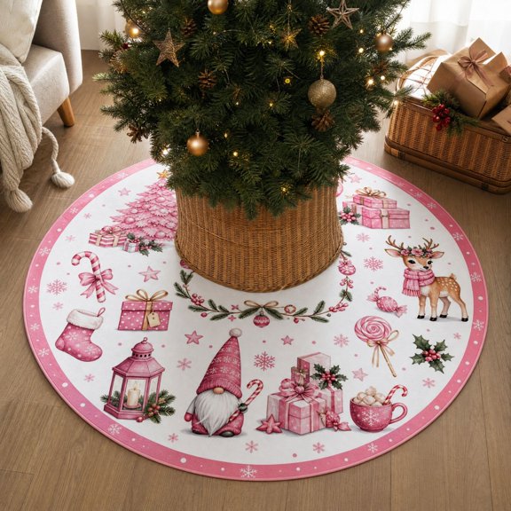 Zynviq Christmas Tree Skirts 47.24in Xmas Tree Skirt Cloth Pink Decoration Rustic Circular Christmas trees Tree Mat for Christmas、Home、Fireplace
