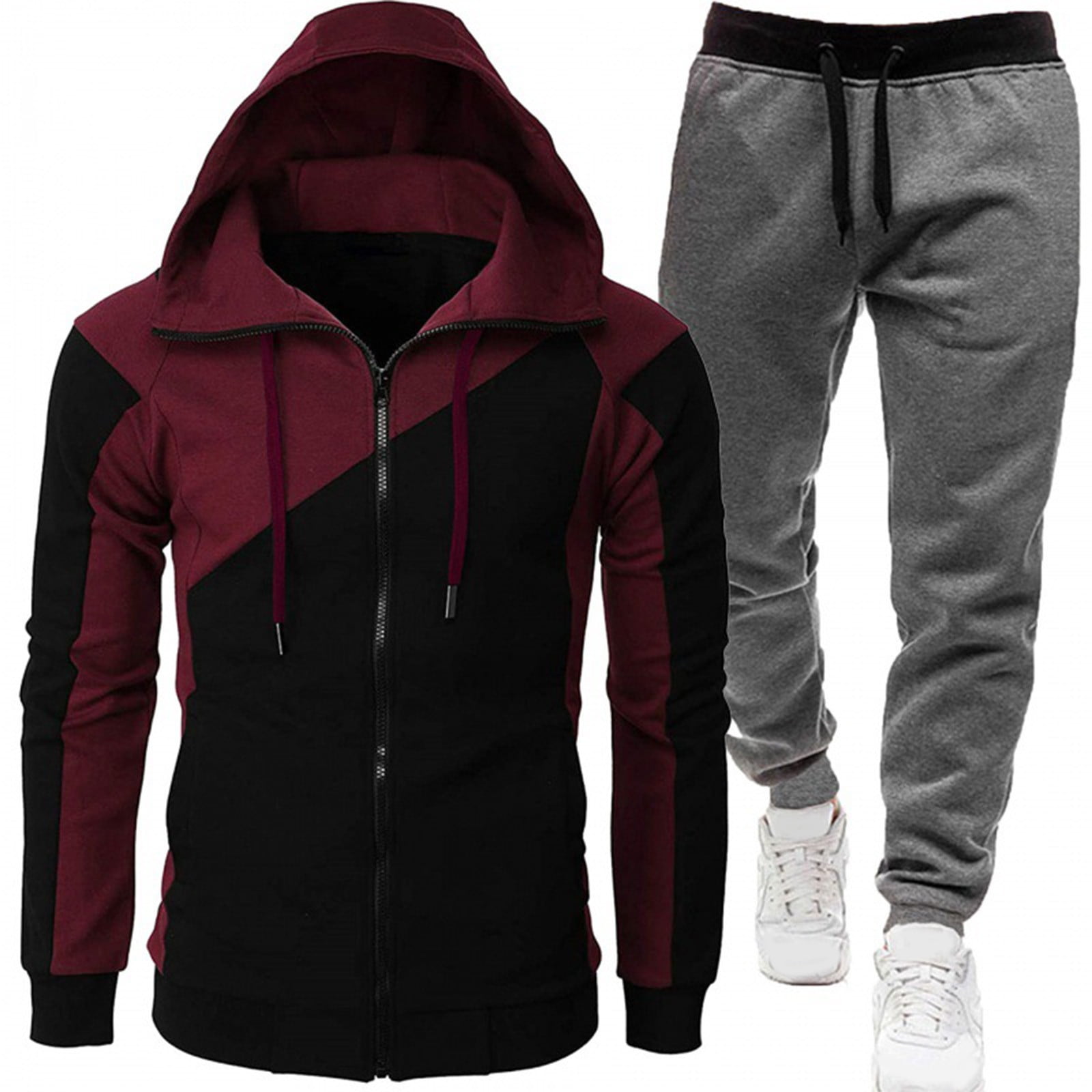 Zynviq Color Block Suits Men Winter White Hoodie Long Sleeve Full Zip ...