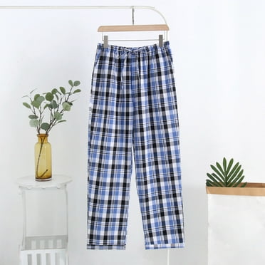 Zynviq Cotton Pants Men Blue Drawstring Straight Wide Leg Plaid Lounge Pajama Pants Stylish Pants for Men XXL