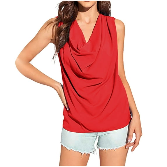 Zynviq Cowl Neck Fancy Tops for Women Silk Satin Sleeveless Solid Elegant Loose Tank Tops Women Tee Shirts XXL
