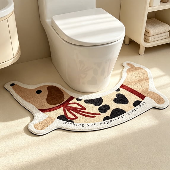 Zynviq Dog Bathroom Rugs 15.1" X 25.6" Bath Rugs Animals Diatom Ooze Washable Beige U-Shaped Absorbent Small Rug for Toilet