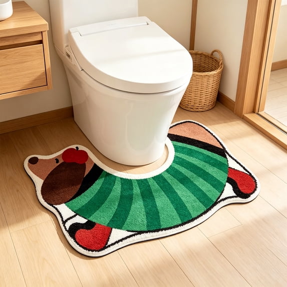 Zynviq Dog Bathroom Rugs 15.1" X 25.6" Bath Rugs Animals Diatom Ooze Washable U-Shaped Absorbent Green Small Rug for Toilet