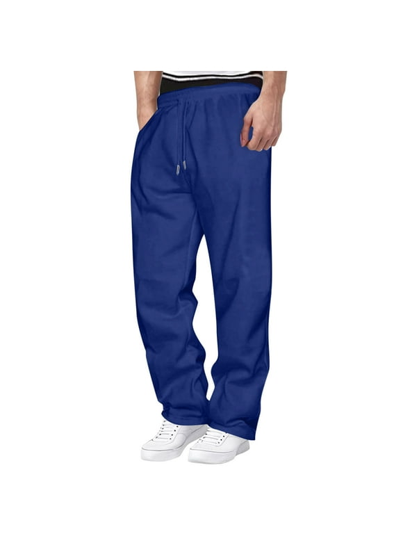 Drawstring Mens Big and Tall Pants Elastic Waist Soft Fitness Straight Leg Sweatpants Mens Long Bottoms L