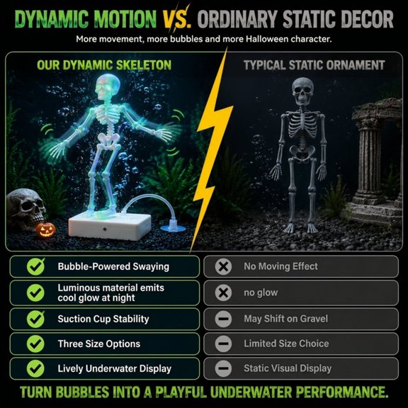 Zynviq Glow in Dark Orange Skeleton Aquarium Ornament for Halloween and Fish Tank Decor
