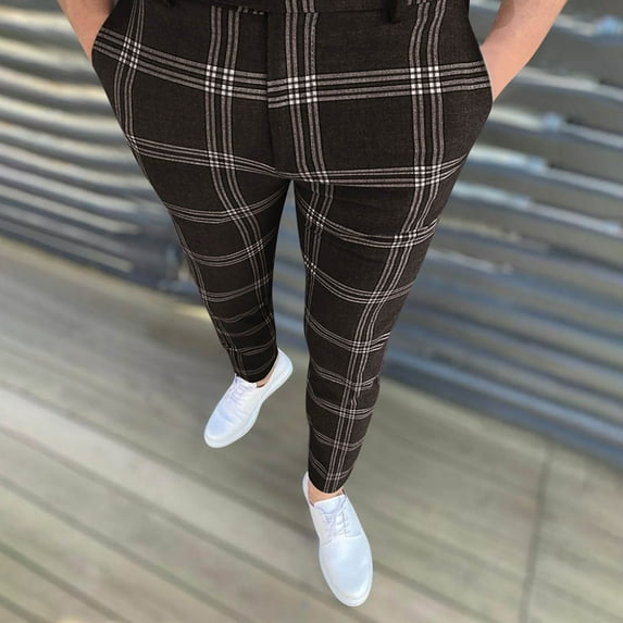 Zynviq Golf Men's and Big Men's Pants Bussiness Zipper Plaid Stretch Skinny Dress Pants Mens Bottoms Trendy,XL