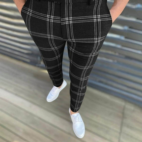 Zynviq Golf Pants Men Zipper Bussiness Plaid Stretch Skinny Dress Pants Trendy Men Trousers 2025,2XL