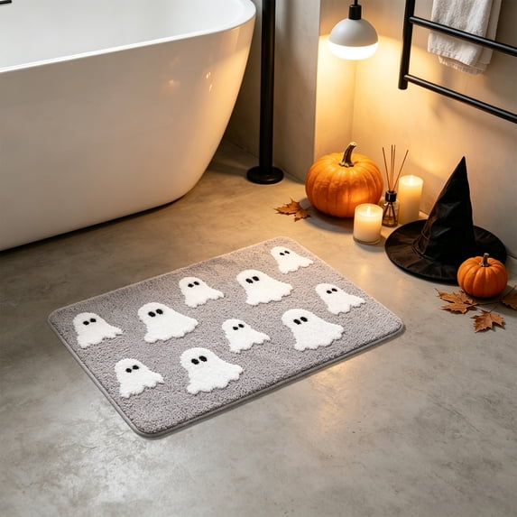 Zynviq Halloween Area Rugs 15.7" X 23.6" Ghost Throw Rug Polyester Gray Washable Rectangular Small Rug for Living Room