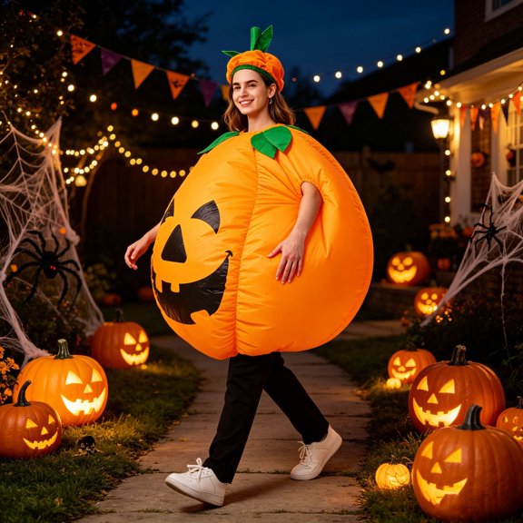Zynviq Halloween Pumpkin Inflatable Costume, Polyester Orange Party Prank Suit with Pump, One Size