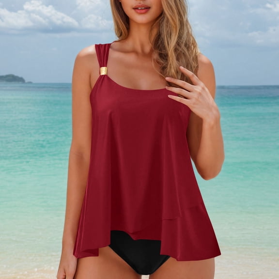 Zynviq High Waisted Swimsuits for Women Over 60 Tummy Control Loose Backless Tankini Swimsuit Women's Bathing Suits XL