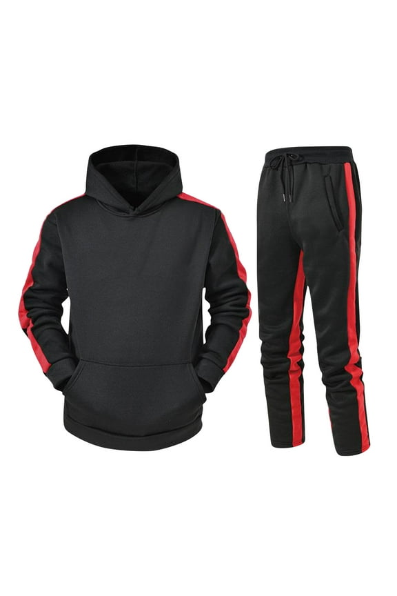 Hooded Suits for Men 2 Pc Pullover Joggers Color Block Active Fit Sweatsuits Mens 2 Piece Sets,L