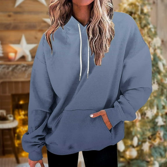 Zynviq Hooded Women Sweatshirts Trendy Blue Ombre Drawstring Loose Fit Sweatshirts Shirts for Women M