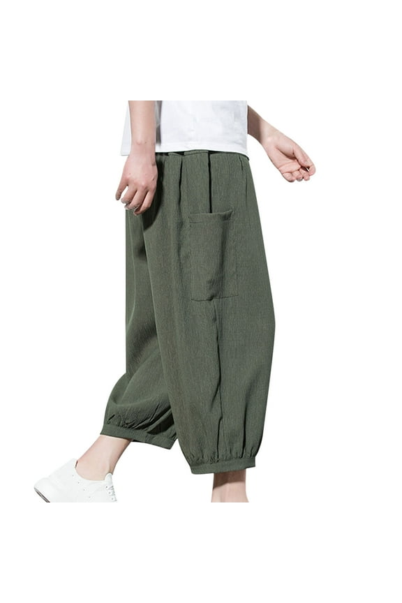 Japanese Mens Plus Size Pants Drawstring Flax Harem Pants Trousers for Men under $10,L