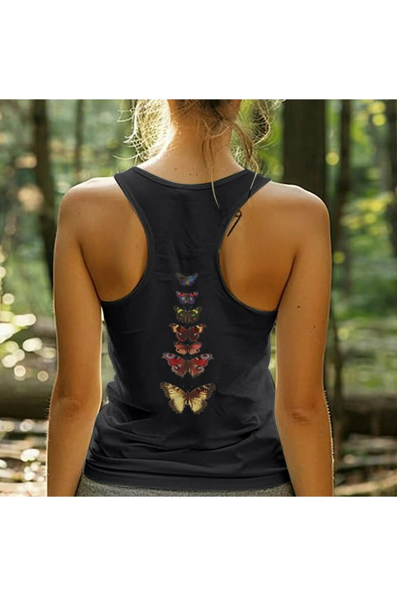 Ladies Tank Tees Sleeveless Racerback Scoop Neck Gym Graphic Tank Tops Summer Shirts for Ladies L