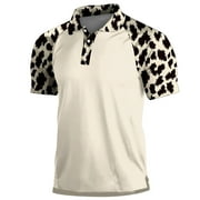 Zynviq Mens Clearance Shirts Beige Short Sleeve Leopard Print Polo Shirts Cooling Shirts for Men Summer L