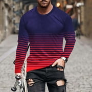Zynviq Men Tops Trendy Long Sleeve Red Striped Print Graphic Tees Mens Shirts M