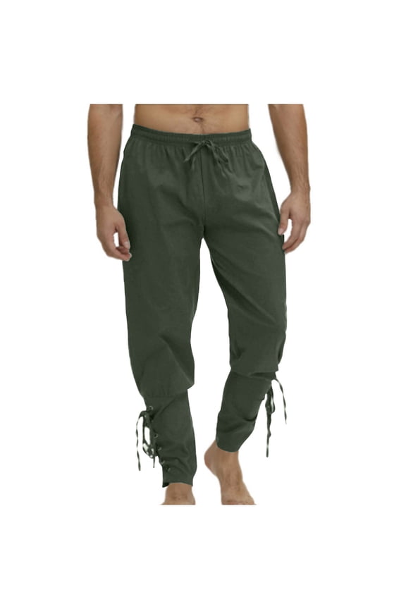 Men Pants Casual Ankle Banded Renaissance Cotton Linen Solid Viking Custume Pirate Pants Men Stylish Pants,L