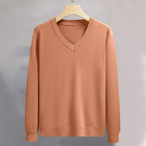Zynviq Men Sweater Gold V Neck Solid Pullover Oversized Long Sleeve Sweaters Winter Sweaters for Men XXXL