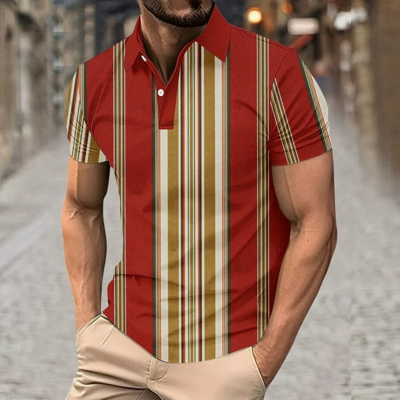 Zynviq Men's Shirts Short Sleeve Fitted Striped Office Golf Po-lo Shirt Men's Summer Tops,XL