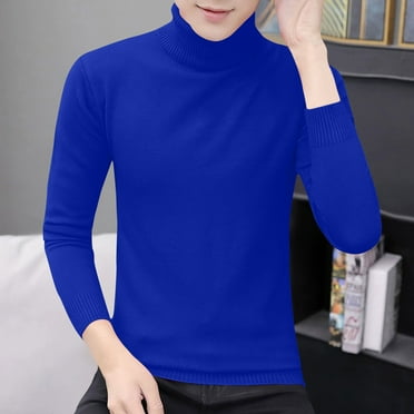 Zynviq Men's Sweater Clearance Turtle Neck Blue Slim Long Sleeve Pullover Solid Sweaters Comfy Sweater for Men L