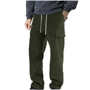 Zynviq Mens Pants Clearance Sale Drawstring Cotton Blend Loose Fit Cargo Pants Mens Gifts,Army Green,L