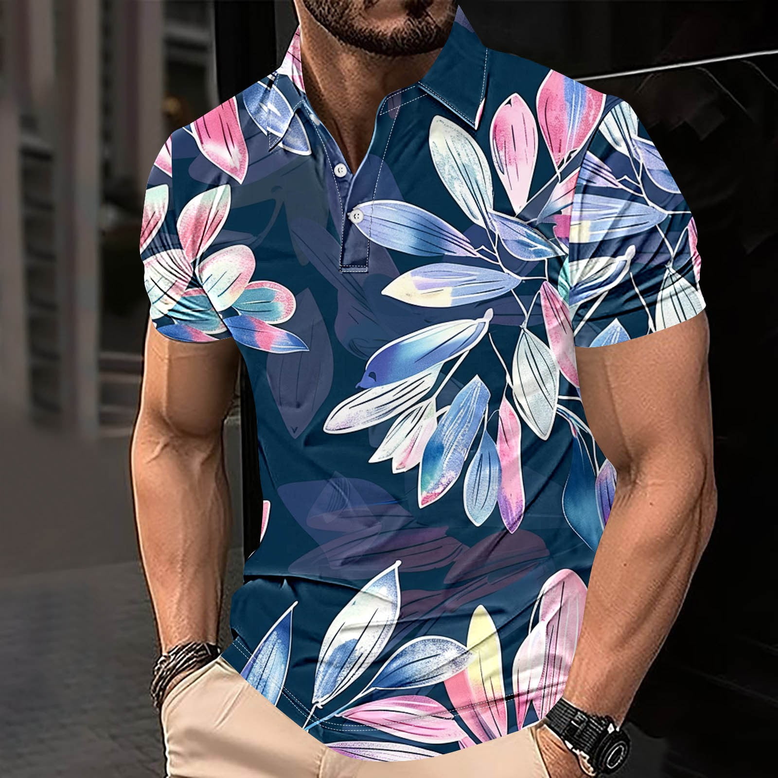 Zynviq Mens Hawaiian Shirt Funny Short Sleeve Hawwian Print Polo Shirts