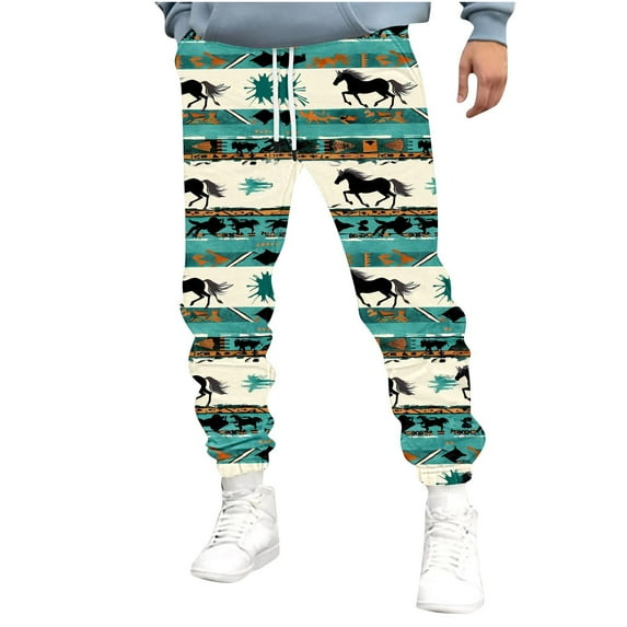 Zynviq Mens Pants 2025 Elastic Waist Drawstring Track Jogger Graphic Sweatpants Trousers for Men M