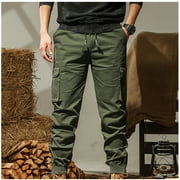 Zynviq Mens Pants Casual Drawstring Elastic Waist Cotton Gym Pants Cargo Pants for Men