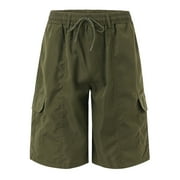 Zynviq Shorts Men Under $10 Drawstring Elastic Waist 100% Cotton Loose Fit Cargo Shorts Men Casual Shorts Army Green L