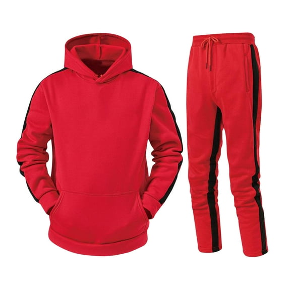Zynviq Mens Winter Suits Pullover Hooded Active Fit Color Block Joggers Sweatsuits Outfits for Man,L