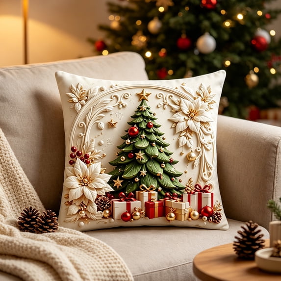 Zynviq Multicolor Decorative Pillow Covers 18x18inch Christmas Couch Pillow Covers Christmas Tree with Zipper Square Cloth