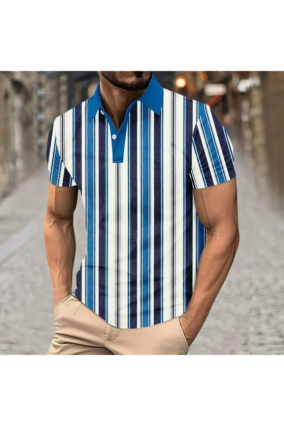 Tees for Men Short Sleeve Office Fitted Striped Golf Po-lo Shirt Trendy Mens Tee Tops,L