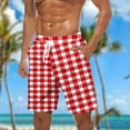 thumbnail image 1 of Zynviq Plus Size Men Shorts Elastic Waist Drawstring Red Plaid High Stretch Bathing Suit Beach Shorts XXXXXL, 1 of 5