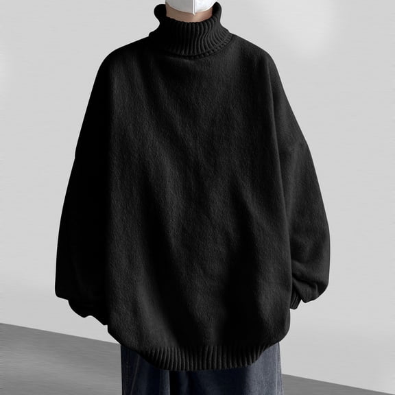 Zynviq Pullover Sweaters for Men 2025 Plus Size Thicken Long Sleeve Solid Turtleneck Sweaters Mens Tops,M