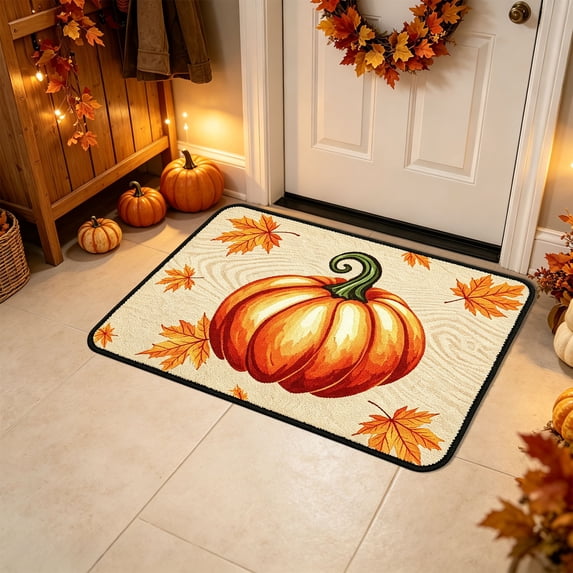 Zynviq Pumpkin Area Rugs 15.7" X 23.6" Thanksgiving Throw Rug Polyester Rectangular Orange Washable Small Rug for Living Room