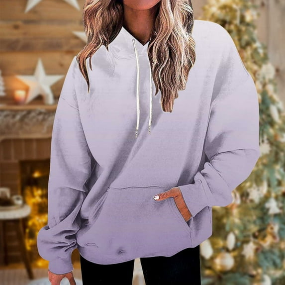 Zynviq Purple Casual Sweatshirts Women Hooded Drawstring Ombre Loose Fit Sweatshirts Hoodies for Women S