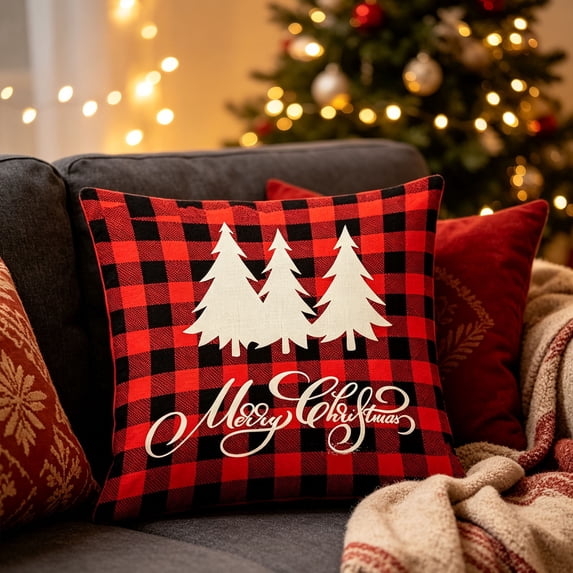 Zynviq Red Decorative Pillow Covers Christmas 18x18inch Couch Pillow Covers Christmas Tree Polyester Square with Zipper