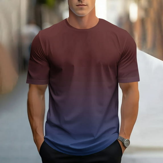 Zynviq Red Mens Shirt Short Sleeve Contrast Color Casual Gradient Color Active T Shirt Mens Tops Trendy L